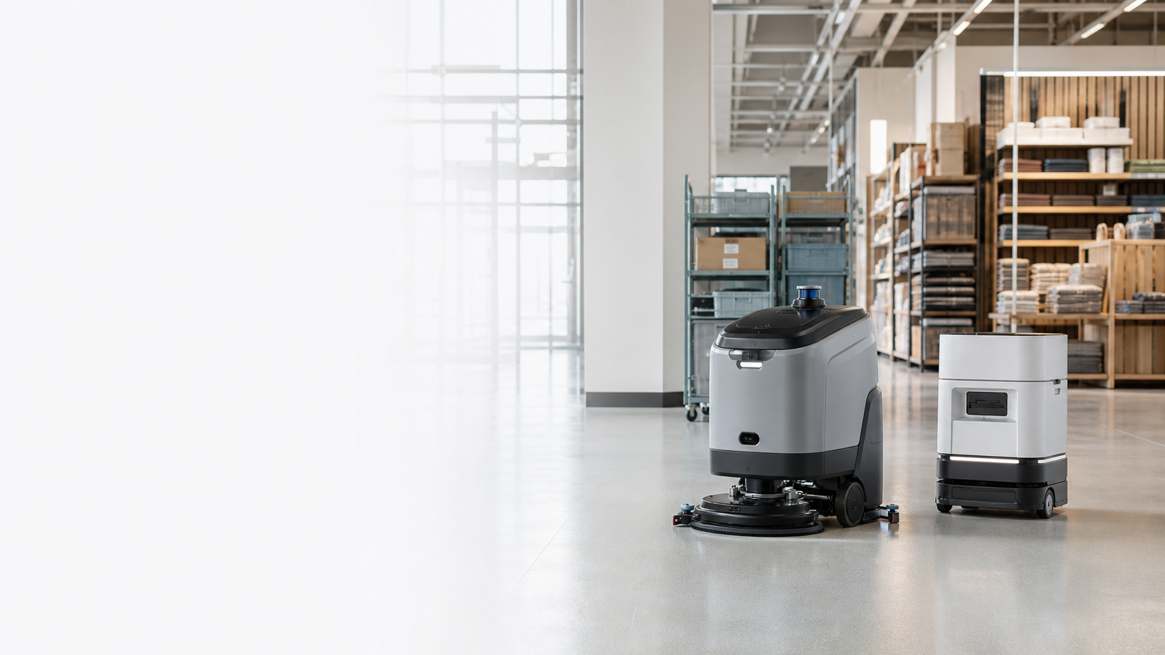 Illustrative commercial robotics sourcing scene in a logistics facility