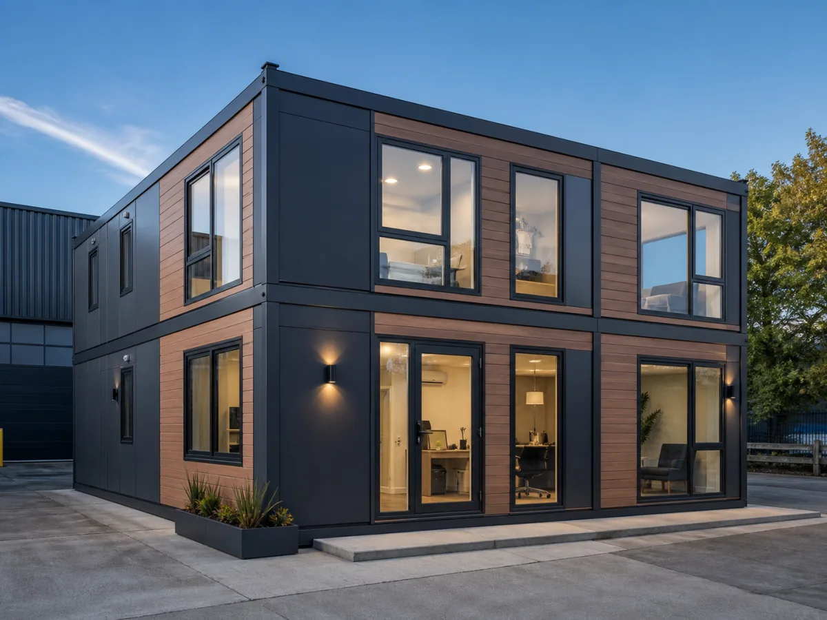 Illustrative two-storey modular office and accommodation building